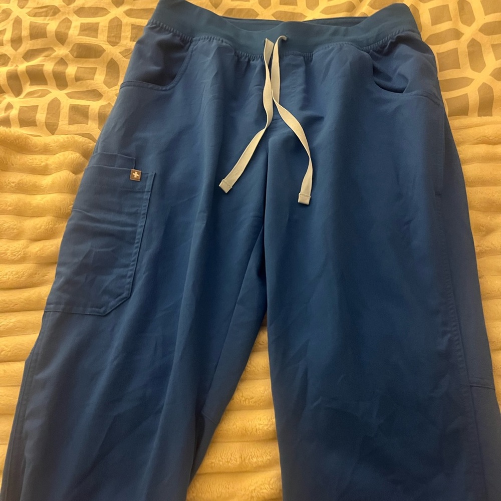 Figs Blue Straight Leg Pants with Elastic Waistband